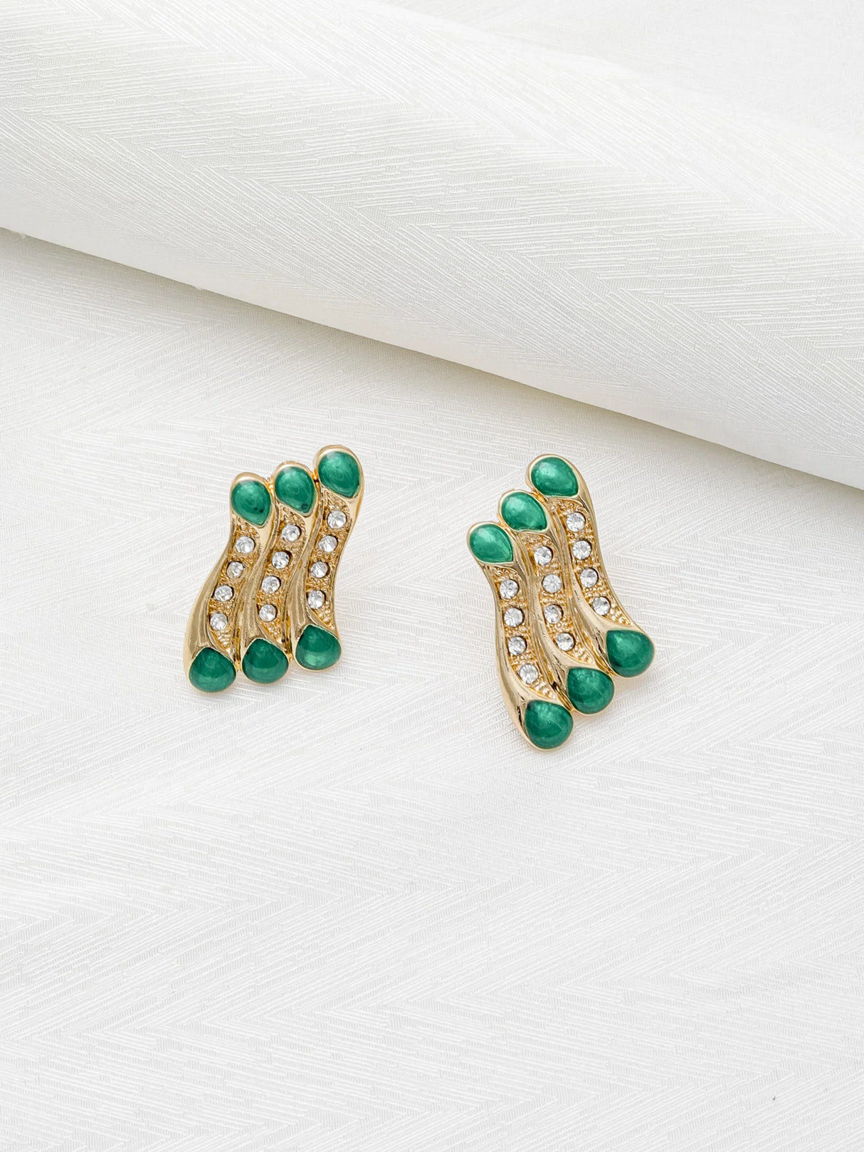 earring Green Enamel Crystal Weddings Jewelry Set