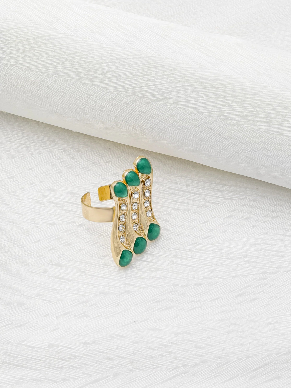 ring Green Enamel Crystal Weddings Jewelry Set
