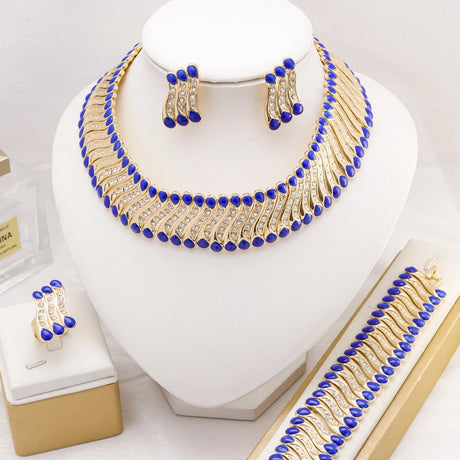 Blue Enamel Crystal Weddings Jewelry Set