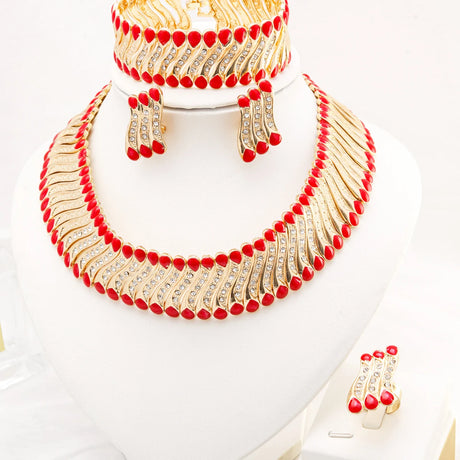 red Enamel Crystal Weddings Jewelry Set