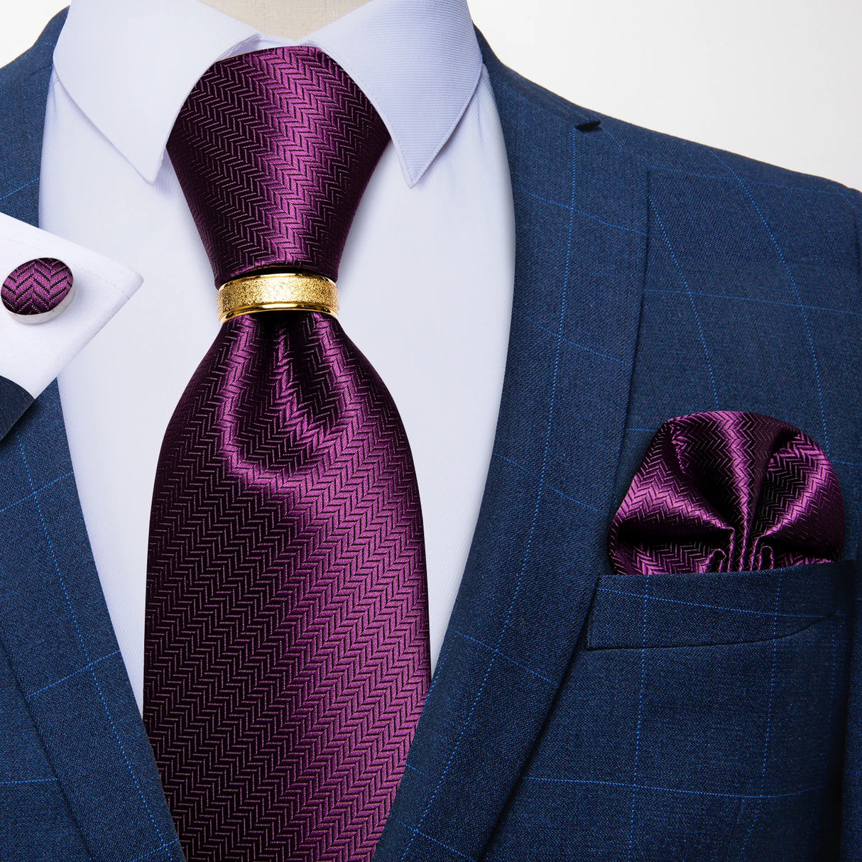 purple geometric pattern tie set