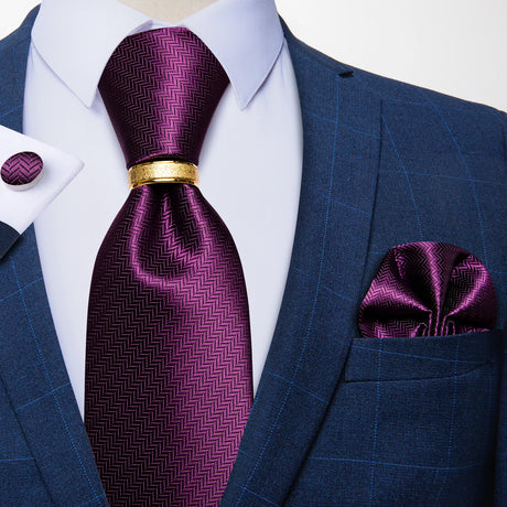 purple geometric pattern tie set