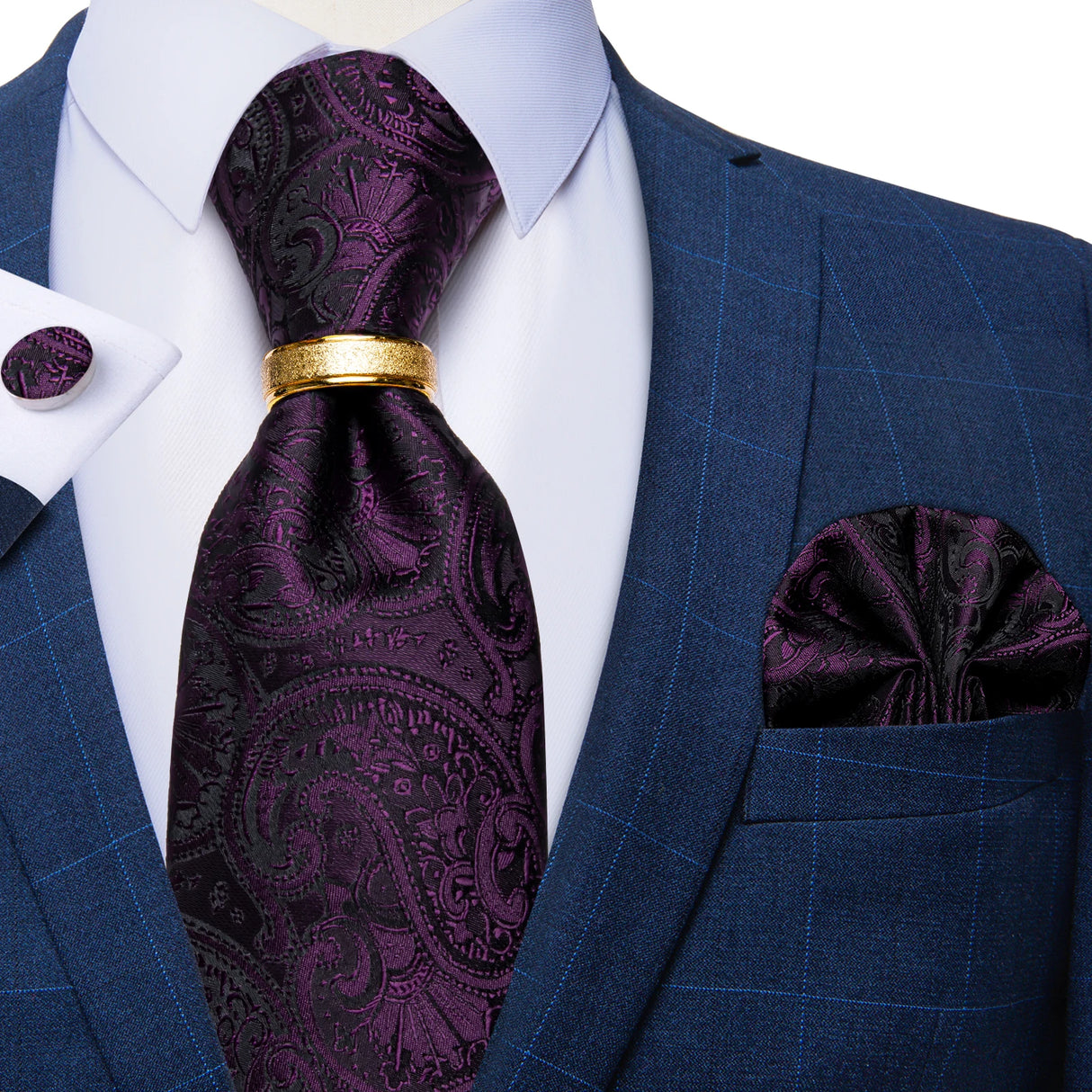 purple floral pattern tie set