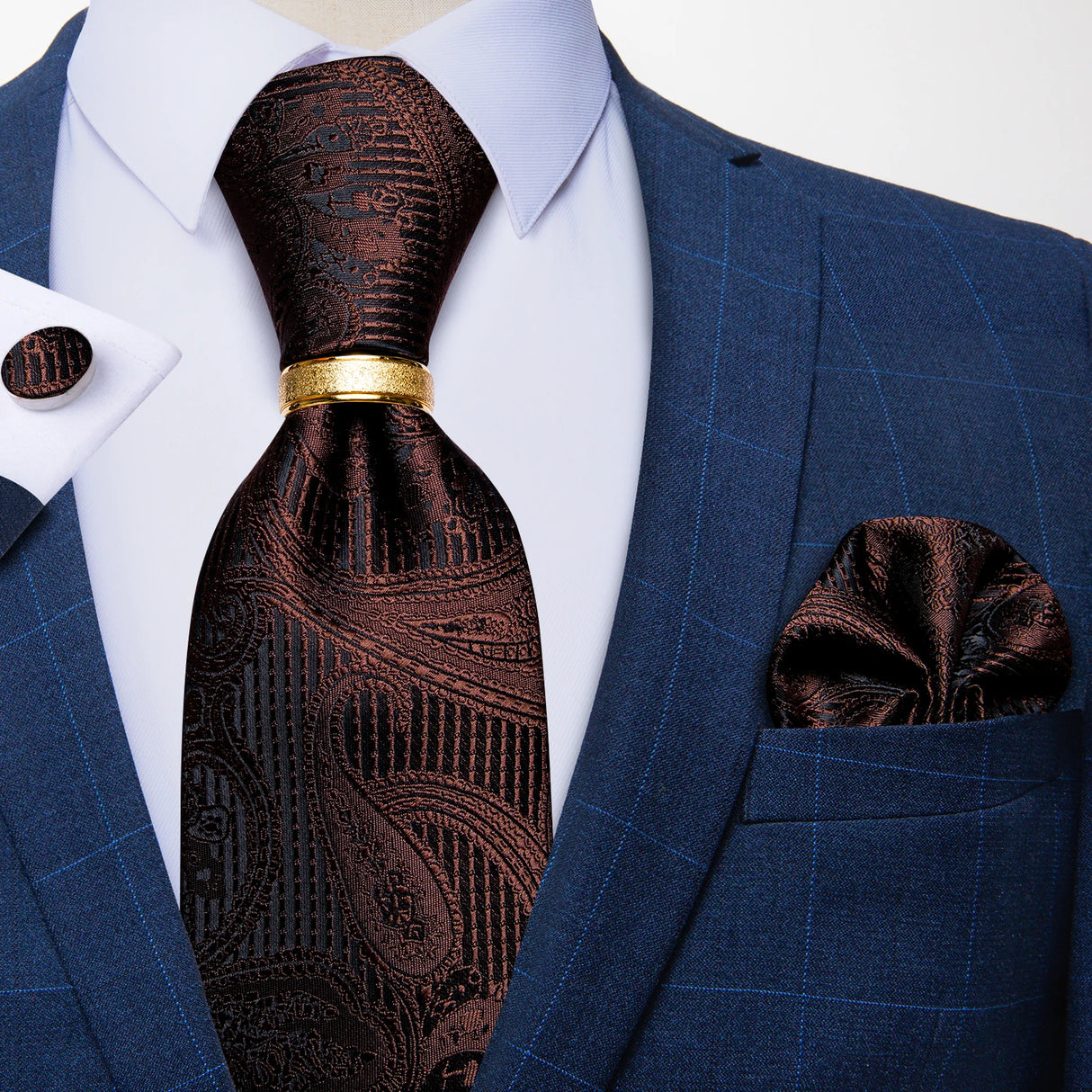 brown floral pattern tie set