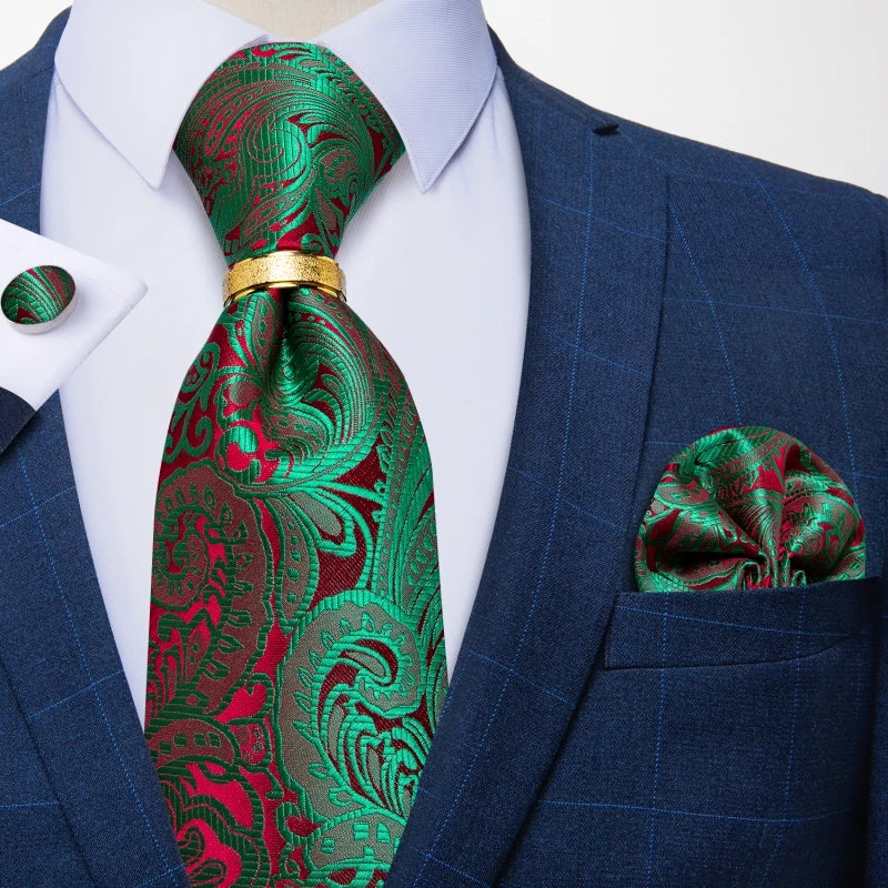 red green floral pattern tie set