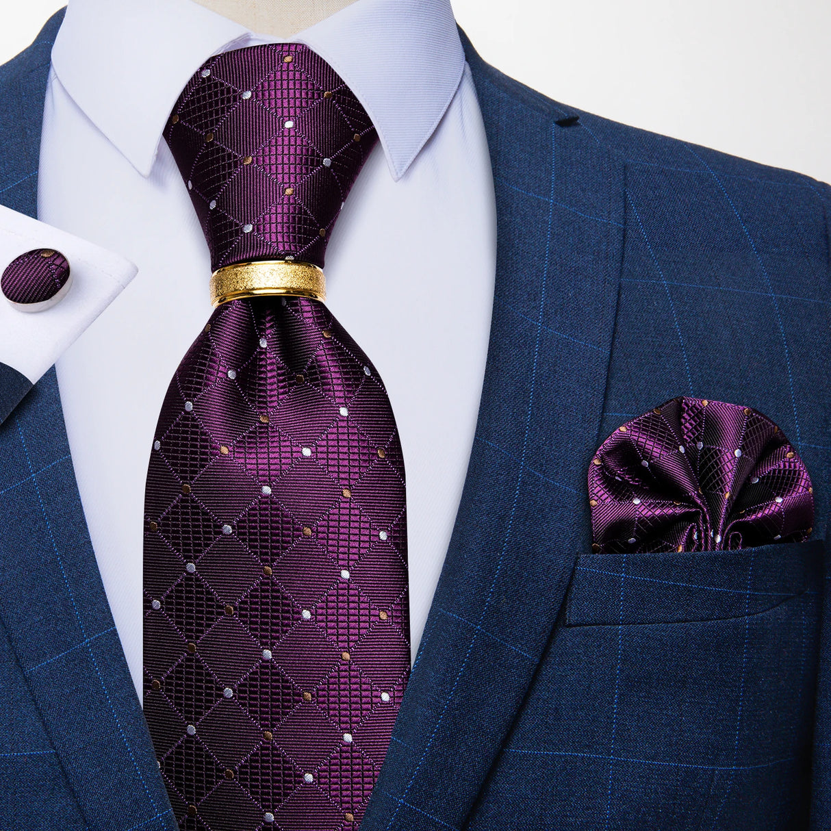 purple diamond dot pattern tie set