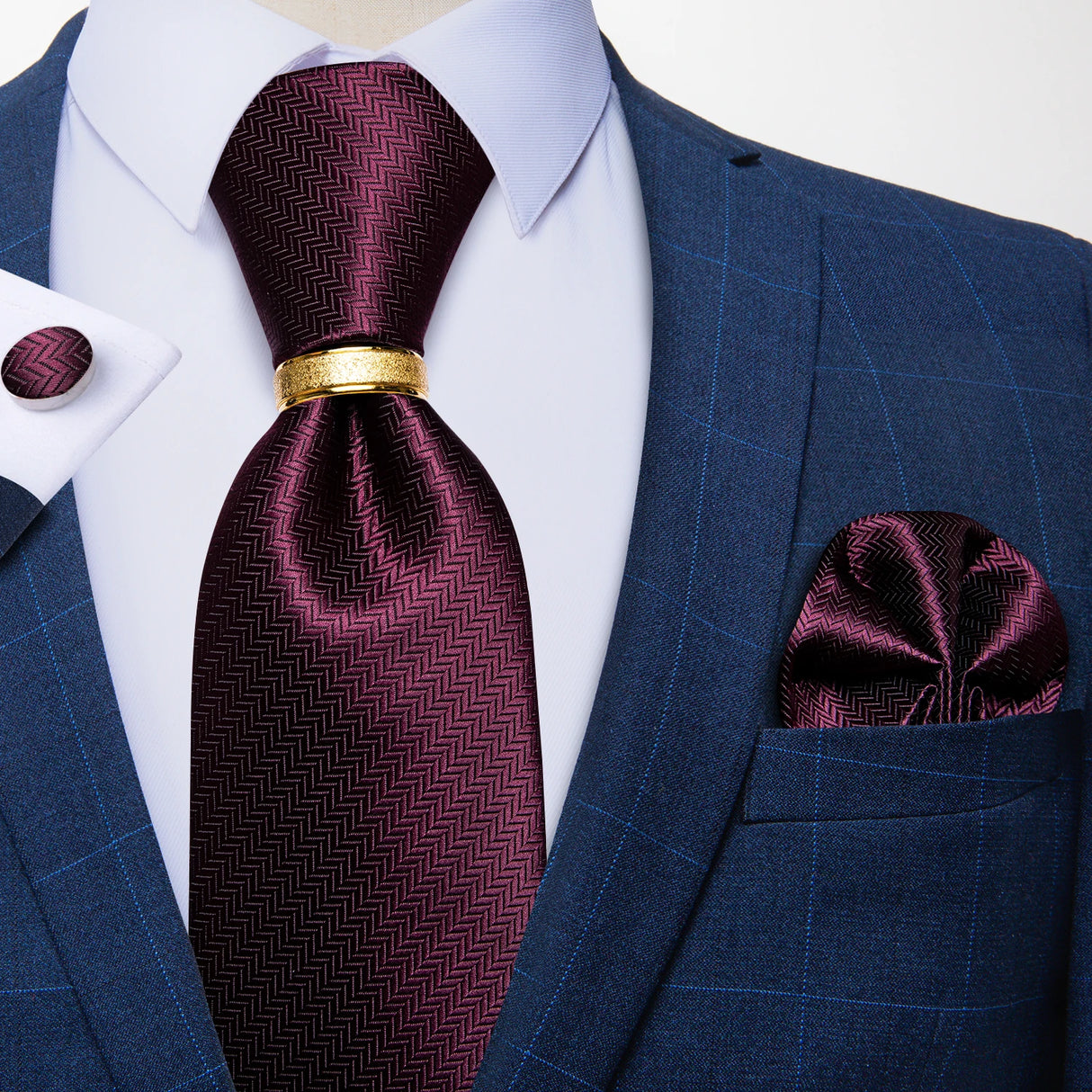 wine red geometric pattern tie set