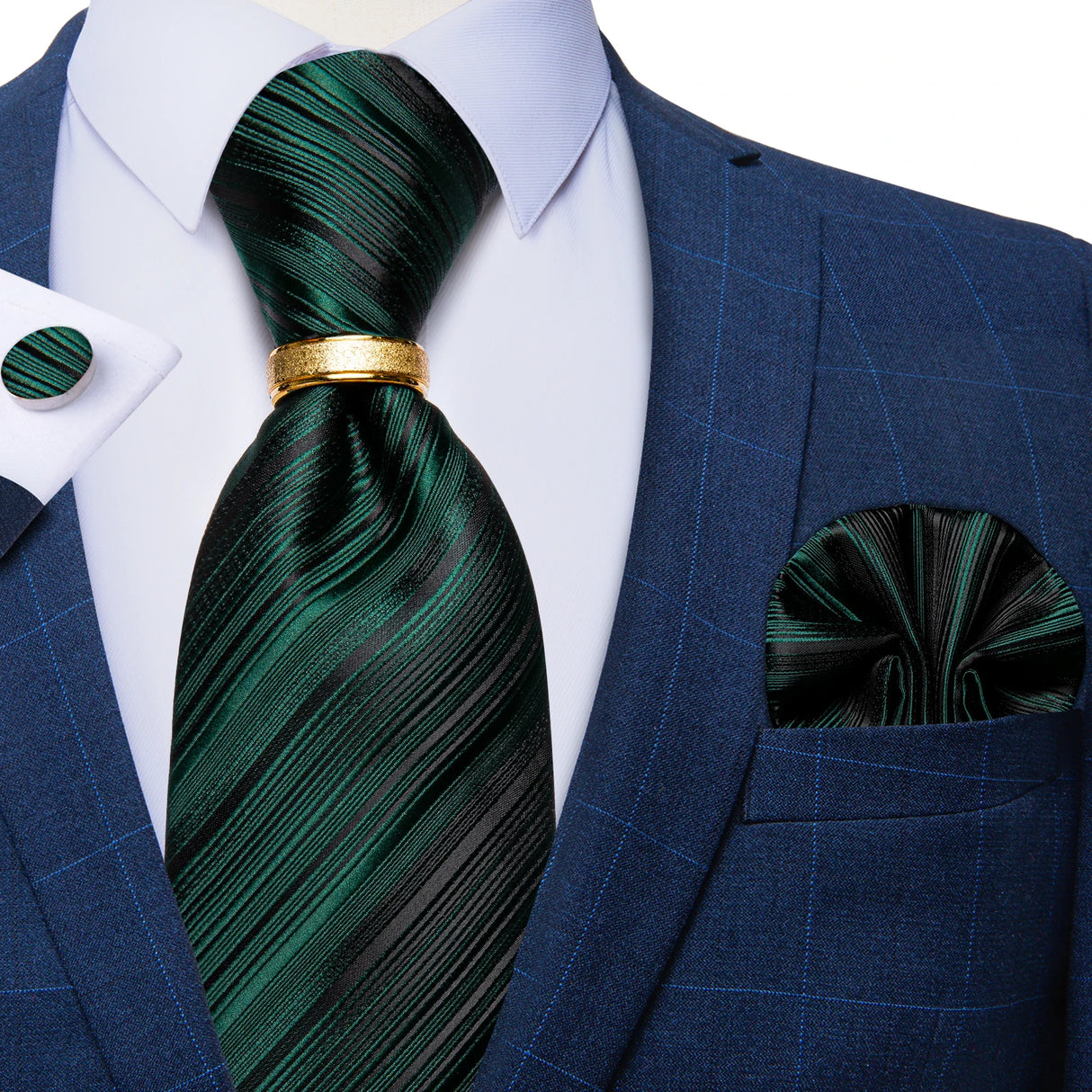 black green line pattern tie set