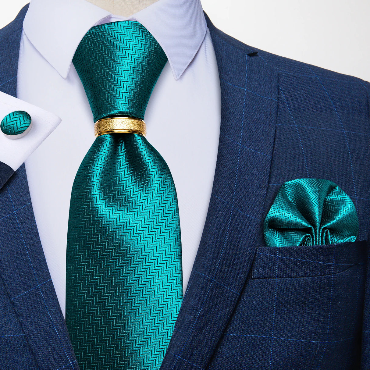 green blue geometric pattern tie set