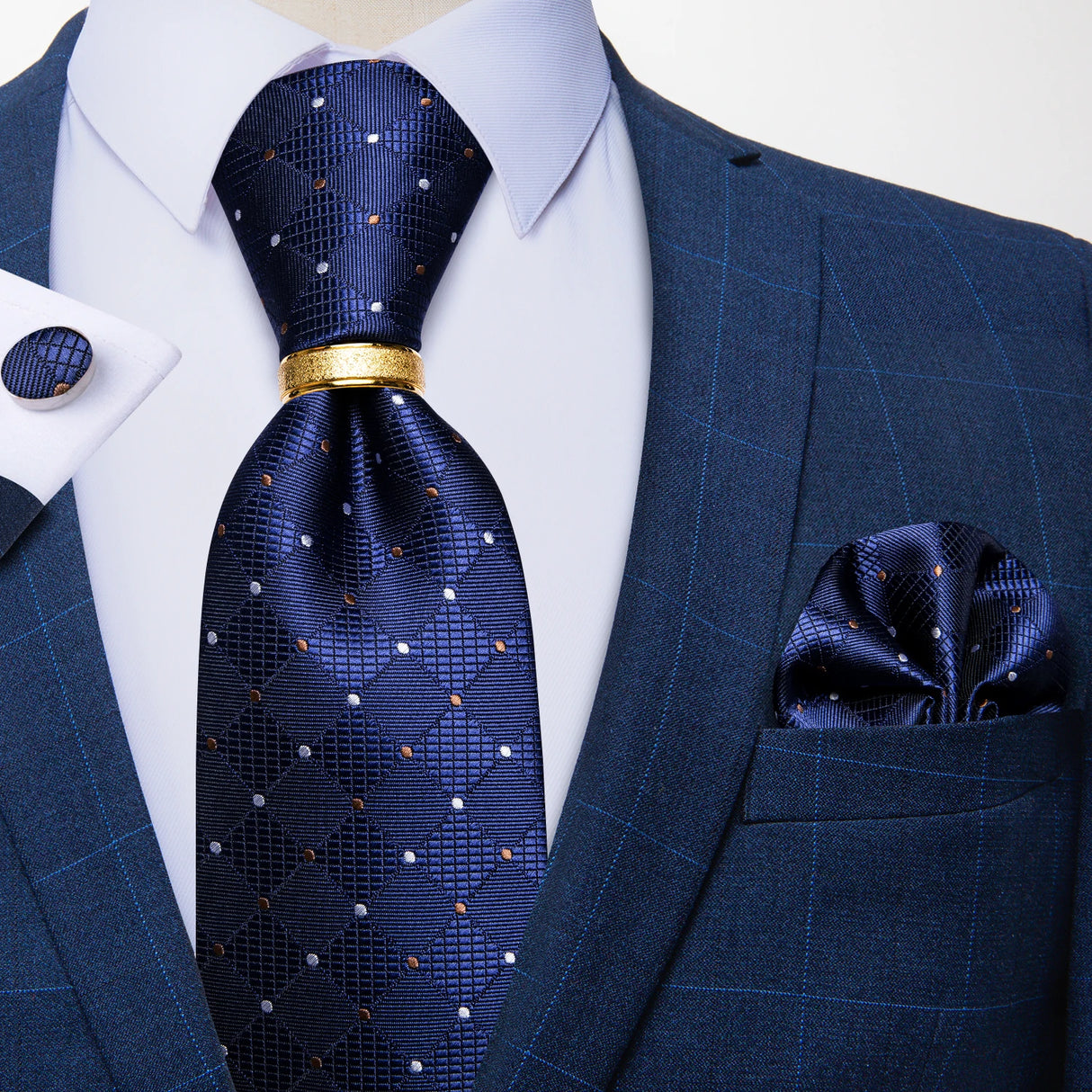blue diamond dot pattern tie set