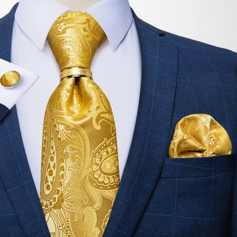 gold floral pattern tie set