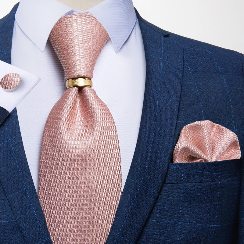 pink geometric pattern tie set