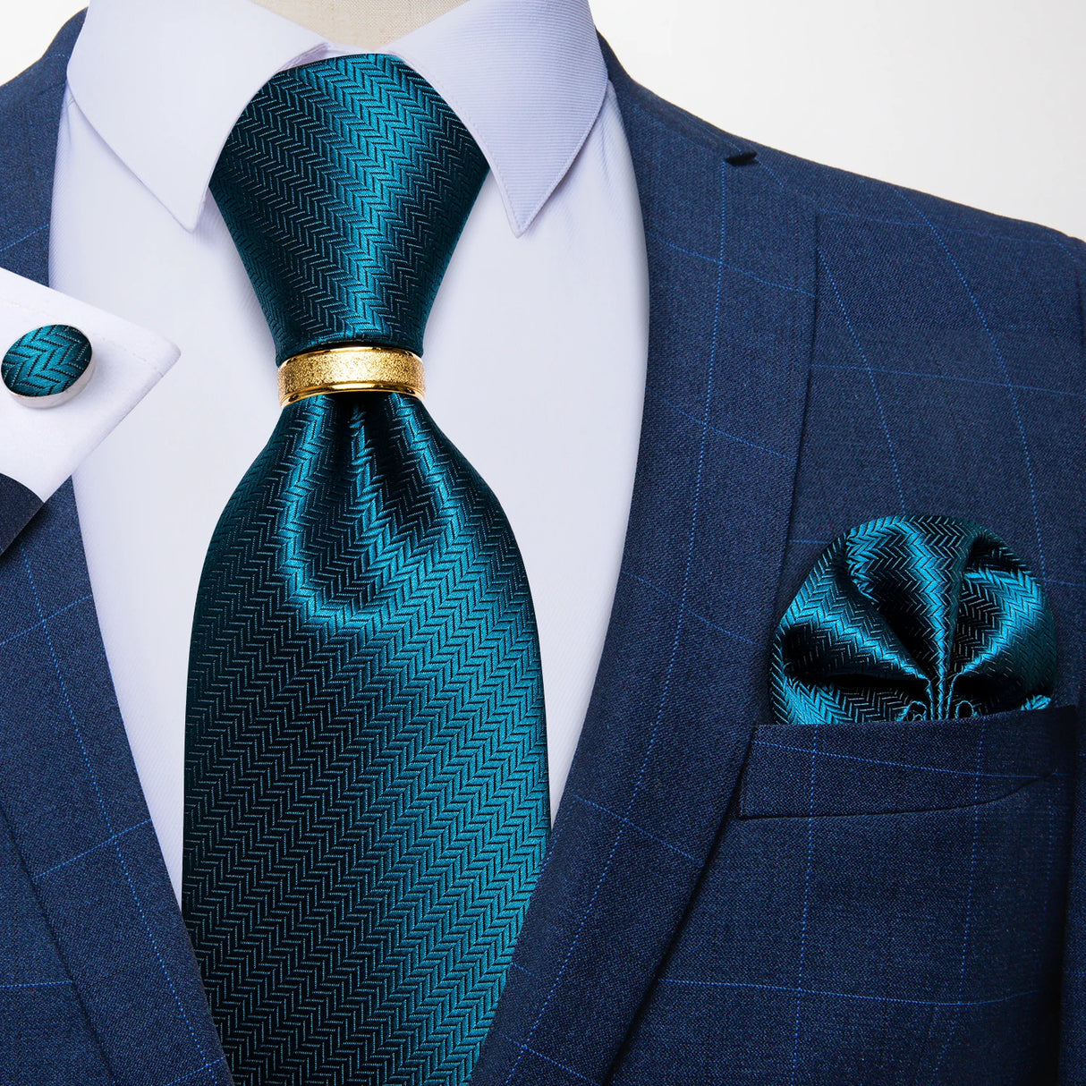 blue geometric pattern tie set
