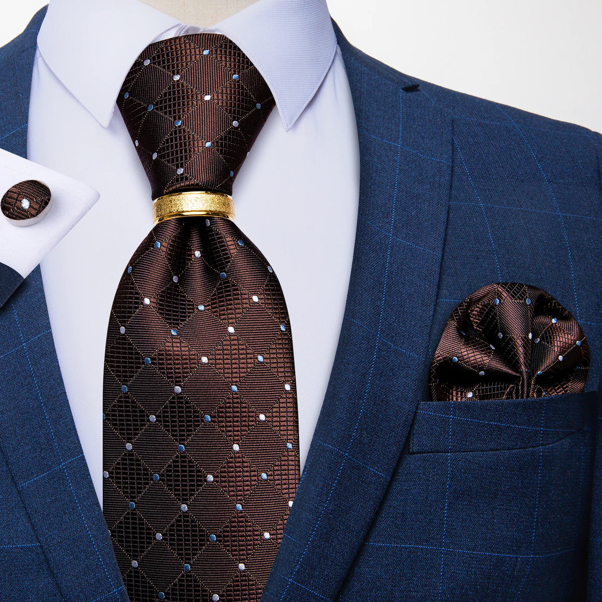brown diamond dot pattern tie set