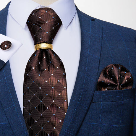brown diamond dot pattern tie set
