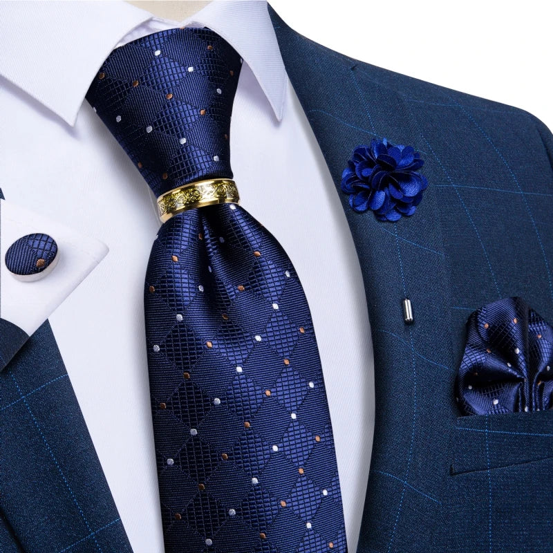 blue diamond dot pattern tie set