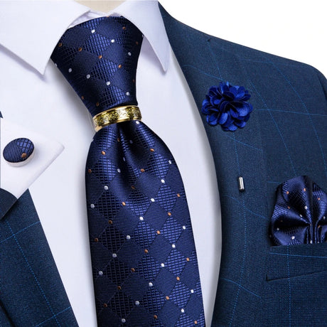 blue diamond dot pattern tie set