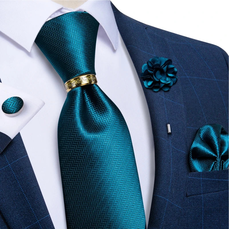 blue geometric pattern tie set