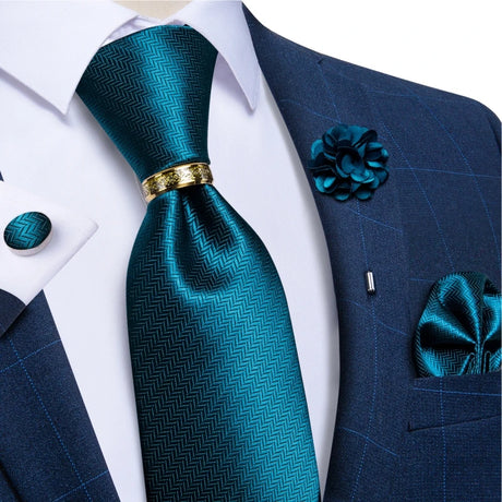blue geometric pattern tie set
