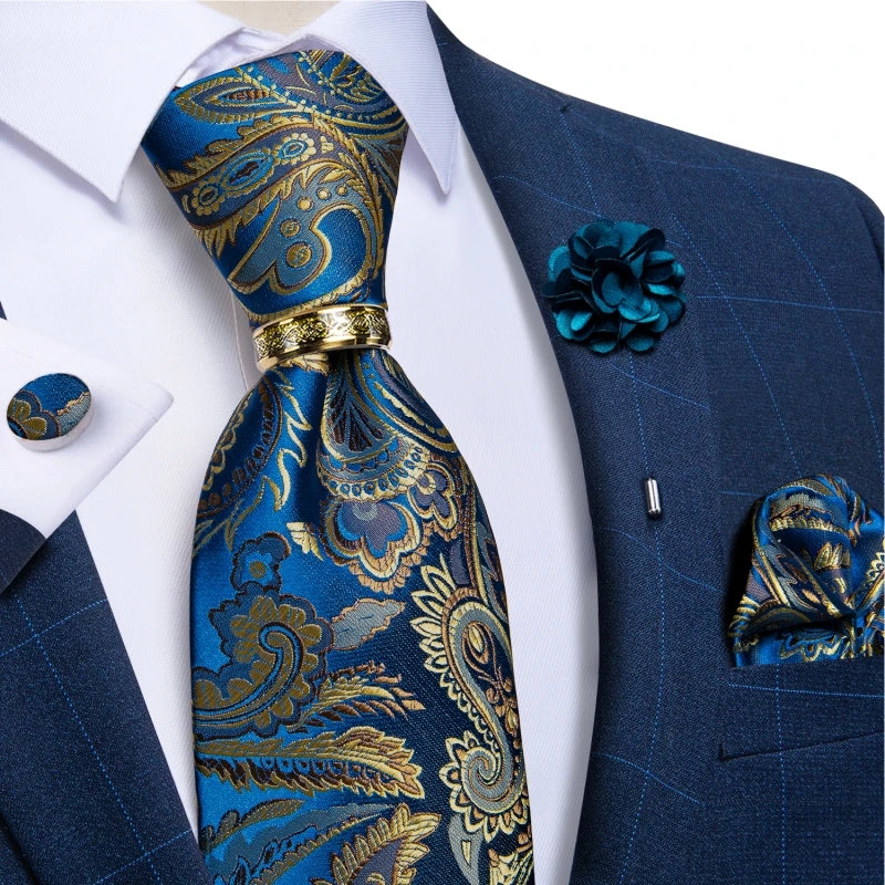blue gold floral pattern tie se