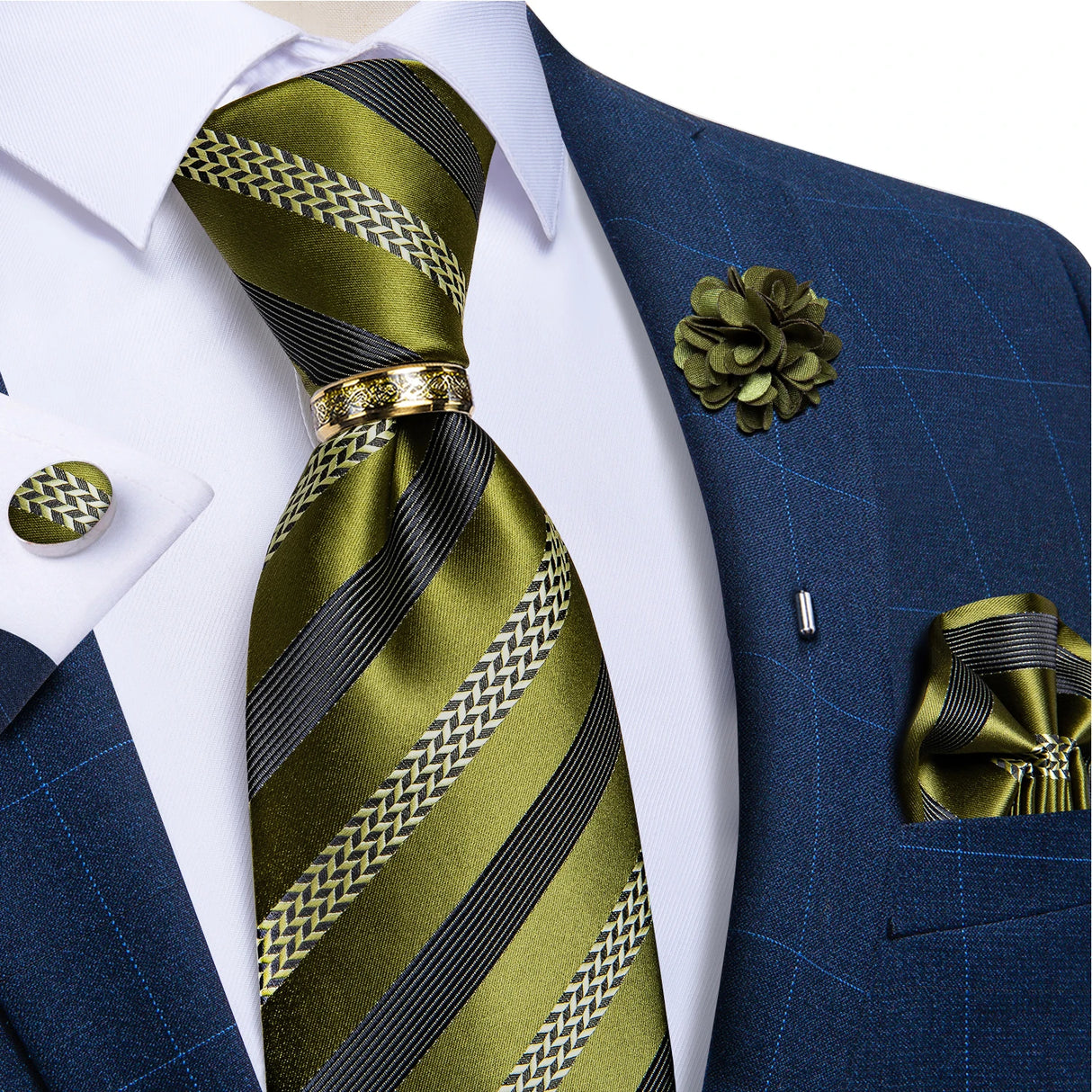 black gold stripe pattern tie set