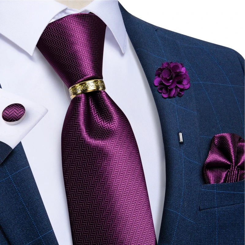 purple geometric pattern tie set