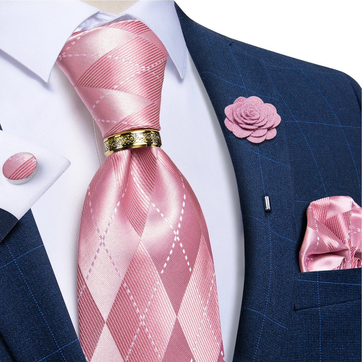 pink geometric pattern tie set
