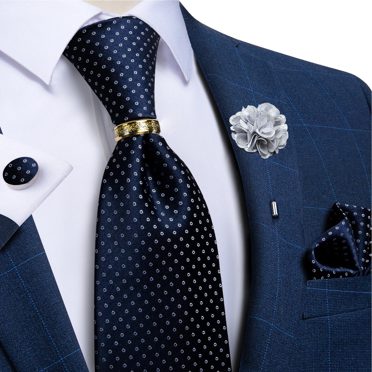 blue dot pattern tie set