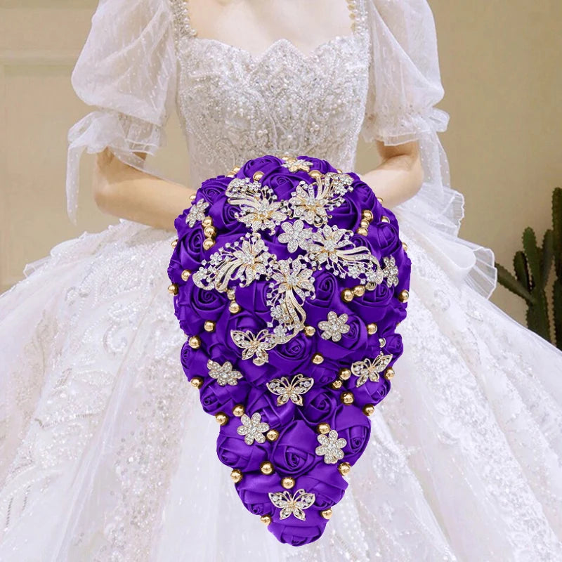 Purple Waterfall Bridal Flower Bouquets