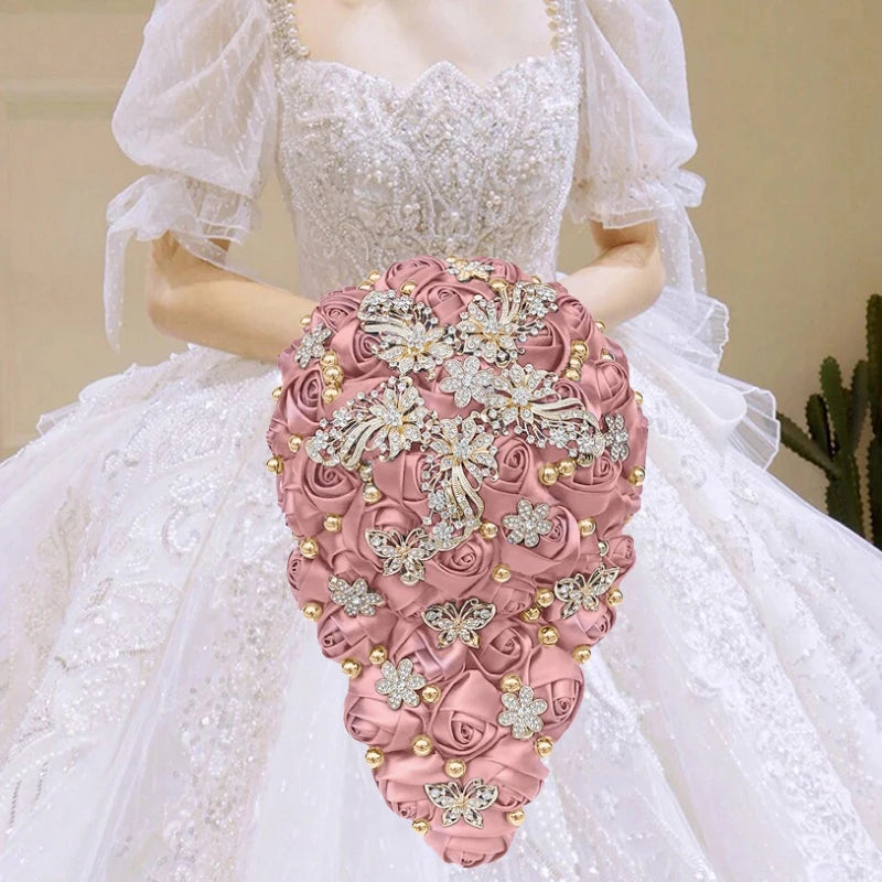 Pink Waterfall Bridal Flower Bouquets