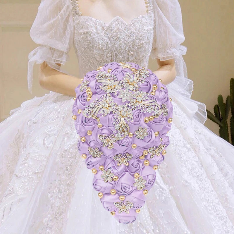 Purple Waterfall Bridal Flower Bouquets