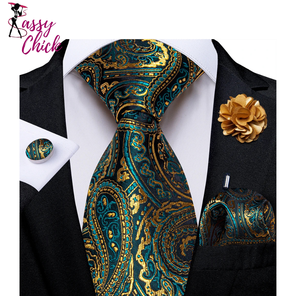Green and Golden Paisley Silk Ties Sassy Chick Logo