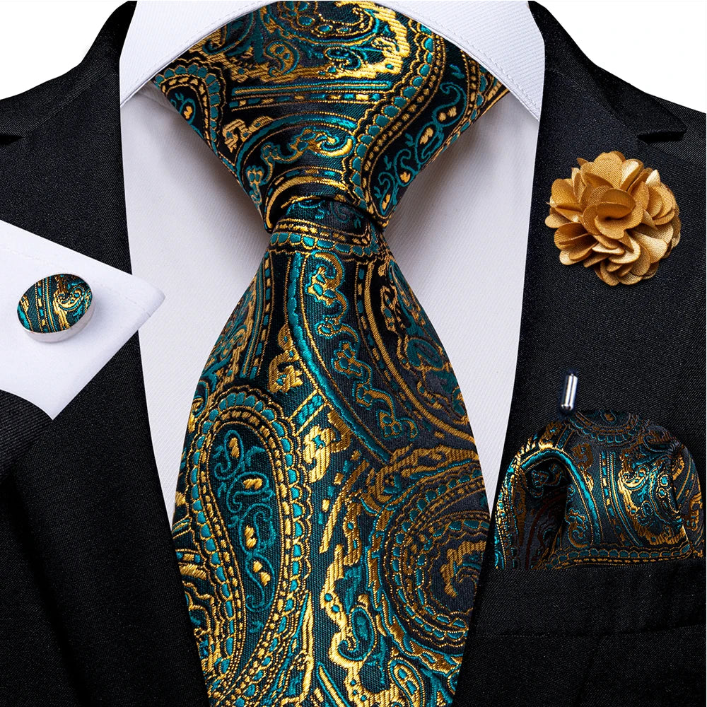 Green and Golden Paisley Silk Ties