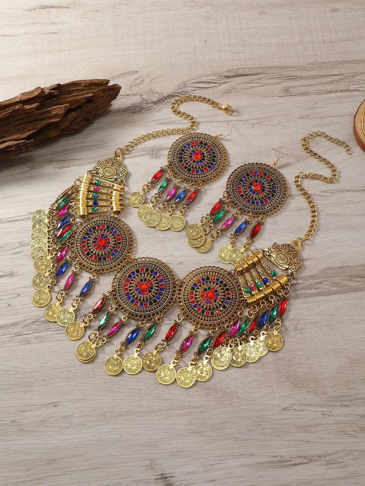 Gypsy Bohemia Chic Metal Coin Crystal Tassel Jewelry Sets