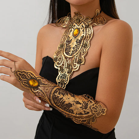 model using Gypsy Lace Flowers Choker Necklace Bracelet
