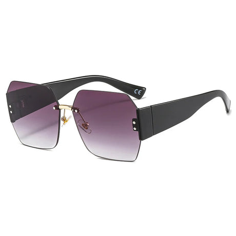rimless flower square goggle sunglasses purple black