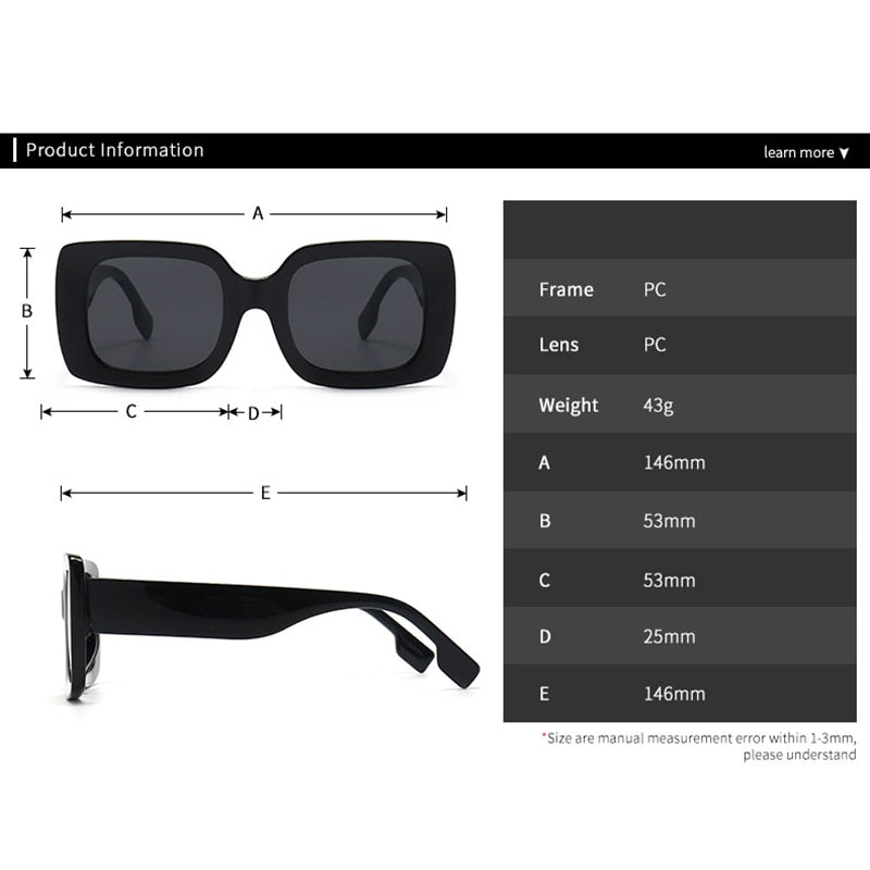 Vintage Classic Big Frame Square Sunglasses