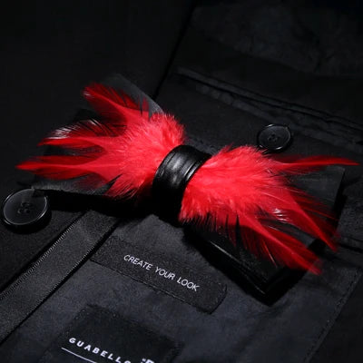 Red Exquisite Handmade Fashion Feather Bowtie