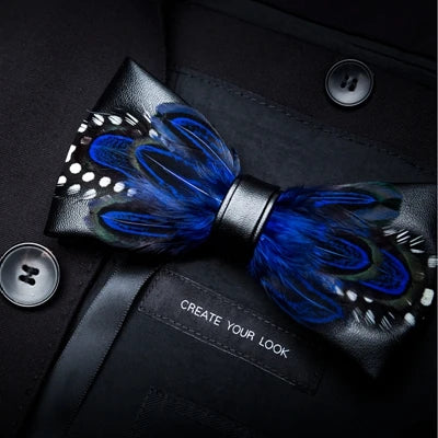 Blue Exquisite Handmade Fashion Feather Bowtie
