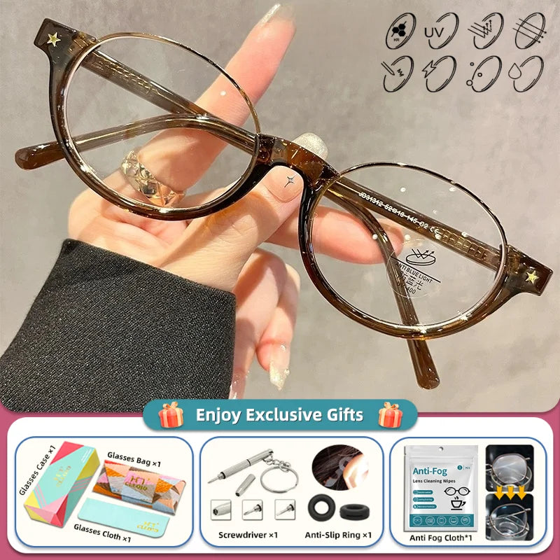 Half-Frame Women Round Myopia Prescription Glasses