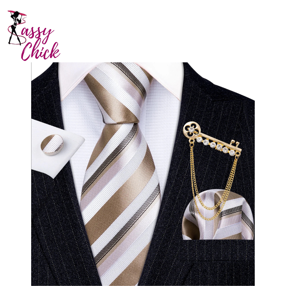 Handkerchief Striped Men Tie Set Sassy Chick Logo