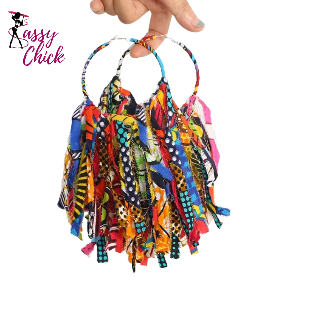 Handmade African Fabric Tassels Earrings Sassy Chick Logo