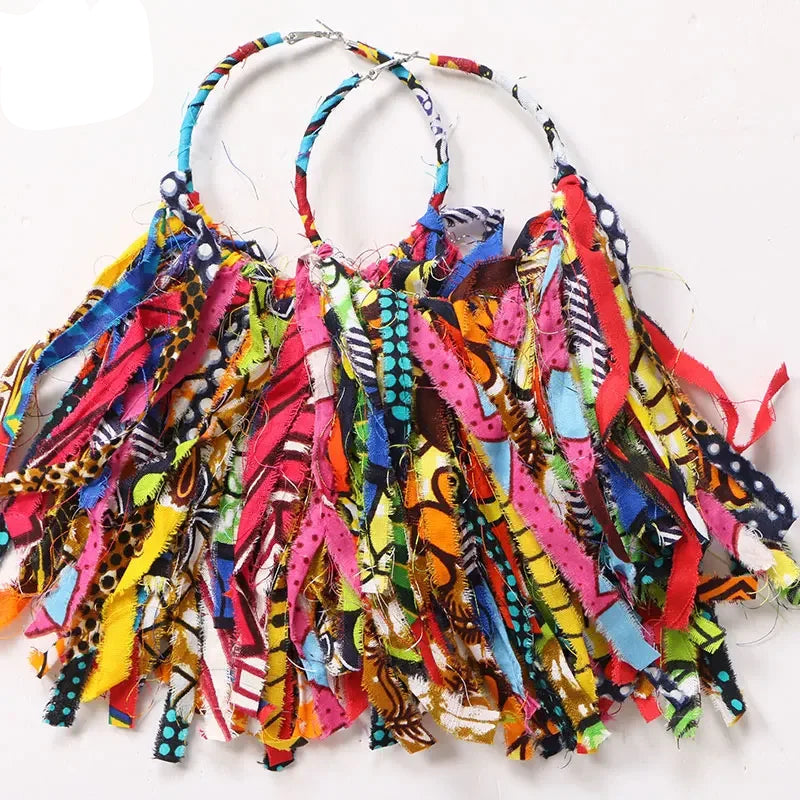 multi color Handmade African Fabric Tassels Earrings