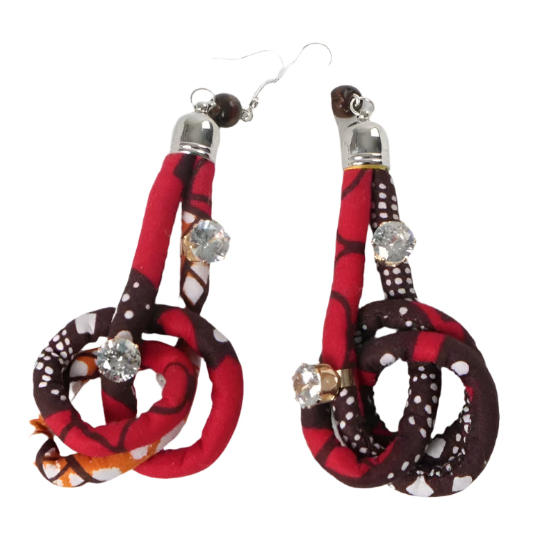 Red Handmade African Fabric Tassels Earrings