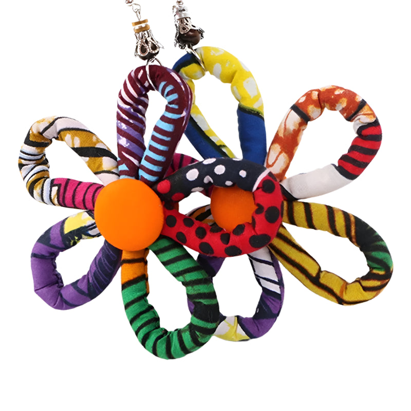 Flower shape Handmade African Fabric Tassels Earrings