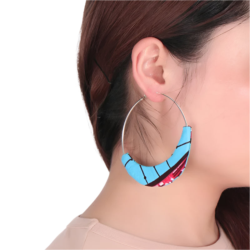 blue Handmade African Fabric Tassels Earrings
