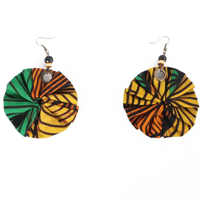 green orange yellow Handmade African Fabric Tassels Earrings