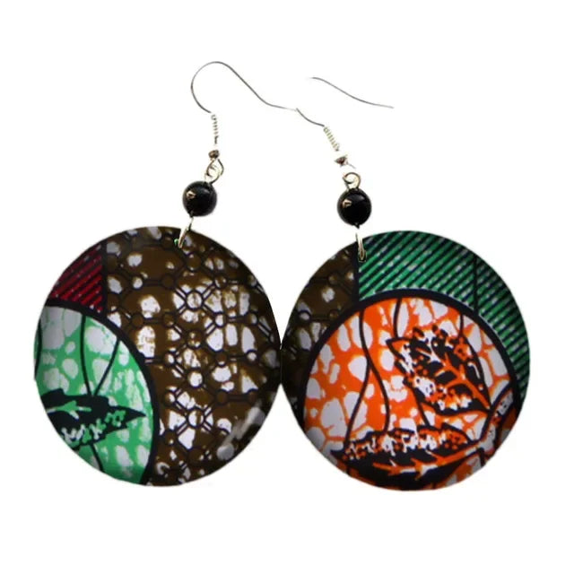 circle shape Handmade African Fabric Tassels Earrings