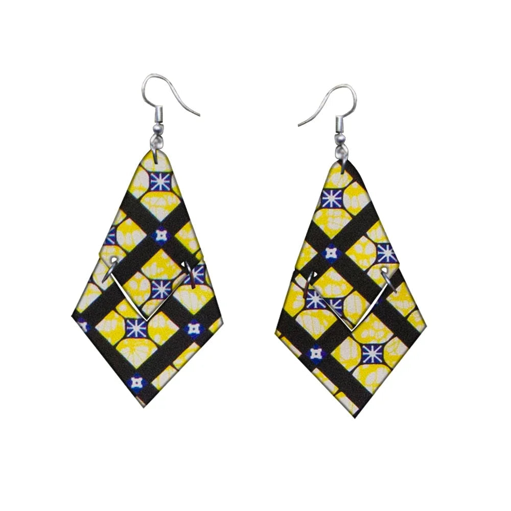 Black Yellow Handmade African Fabric Tassels Earrings