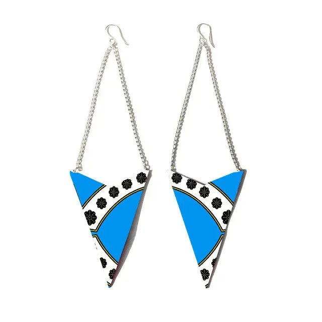 blue Handmade African Fabric Tassels Earrings